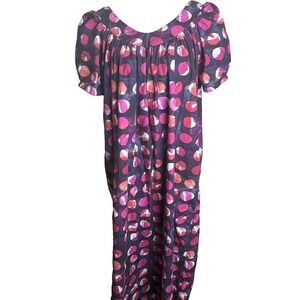 Vivienne Walker Polka Dot Maxi Dress Women XL Purple Puff Sleeve USA Made Resort